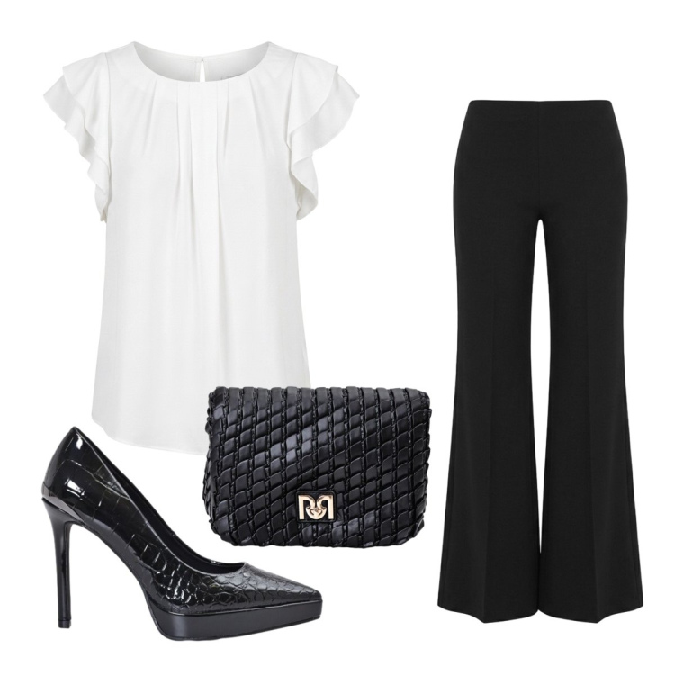 Outfit donna - Aperitivo vista mare - @francine. Stile Chic per Serata fuori. Abbinamento con pantaloni a palazzo, borse a tracolla, décolleté, canottiere.