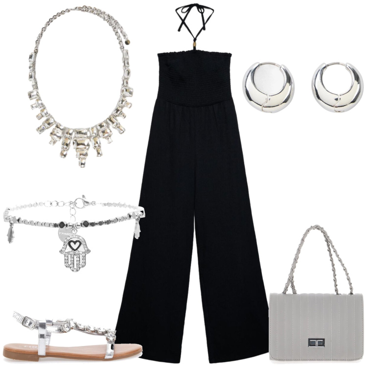 Outfit donna - Total look #2449269. Stile Glamour per Serata fuori. Abbinamento con orecchini, tute, collane, braccialetti, sandali gioiello, borse a tracolla.