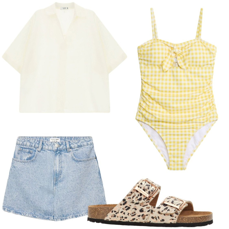 Outfit donna - Ferragosto mare e pineta. Stile Casual per Mare. Abbinamento con ciabatte, costumi interi, shorts, camicie a manica corta.
