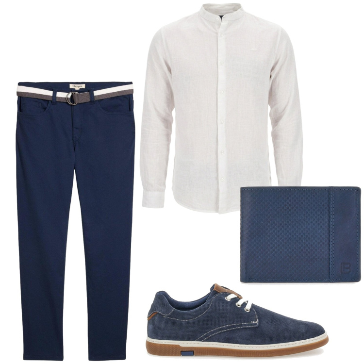 Outfit uomo - Cena fuori. Stile Business/Elegante per Serata speciale. Abbinamento con pantaloni, portafogli, scarpe stringate, camicie.