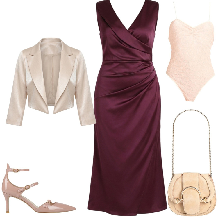 Outfit donna - Total look #2449311. Stile Chic per Cerimonia. Abbinamento con marsupi, décolleté, body, vestiti midi/longuette, bolero.