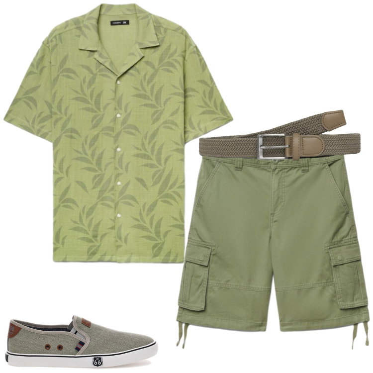 Outfit uomo - Total look #2449313. Stile Casual per Tutti i giorni. Abbinamento con cinture, camicie a manica corta, shorts, scarpe stringate.
