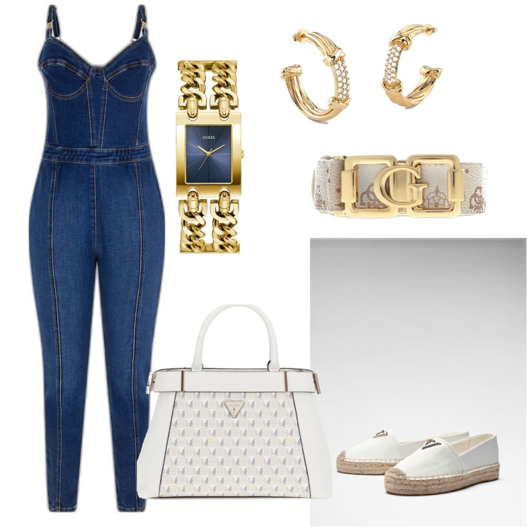 Outfit mujer - Chic #7390. Estilo Chic para Todos los días. Combinación con relojes analógicos, chándal corto, pendientes, espadrillas, cinturones, bolsos de mano.