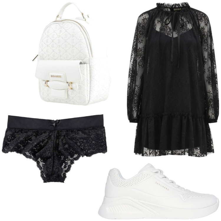 Outfit donna - Ferragosto. Stile Romantica per Serata fuori. Abbinamento con zaini, culotte, vestiti corti, sneakers.