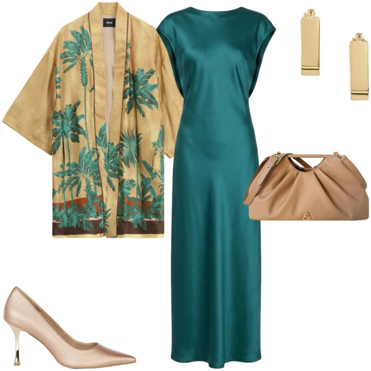 Outfit donna - Maxi dress. Stile Chic per Serata fuori. Abbinamento con blazer, décolleté, vestiti lunghi, orecchini, clutch.