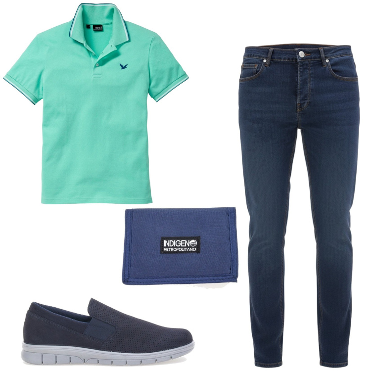 Outfit uomo - Total look #2449347. Stile Casual per Tutti i giorni. Abbinamento con polo, scarpe stringate, portafogli, jeans slim fit.