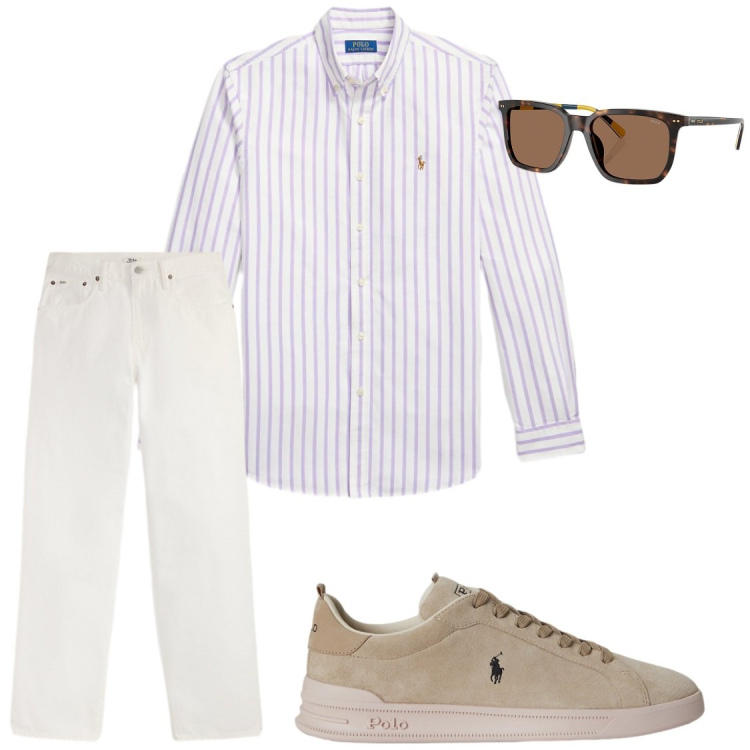 Outfit uomo - Stasera cena fuori. Stile Trendy per Serata speciale. Abbinamento con occhiali da sole, jeans, sneakers, camicie.