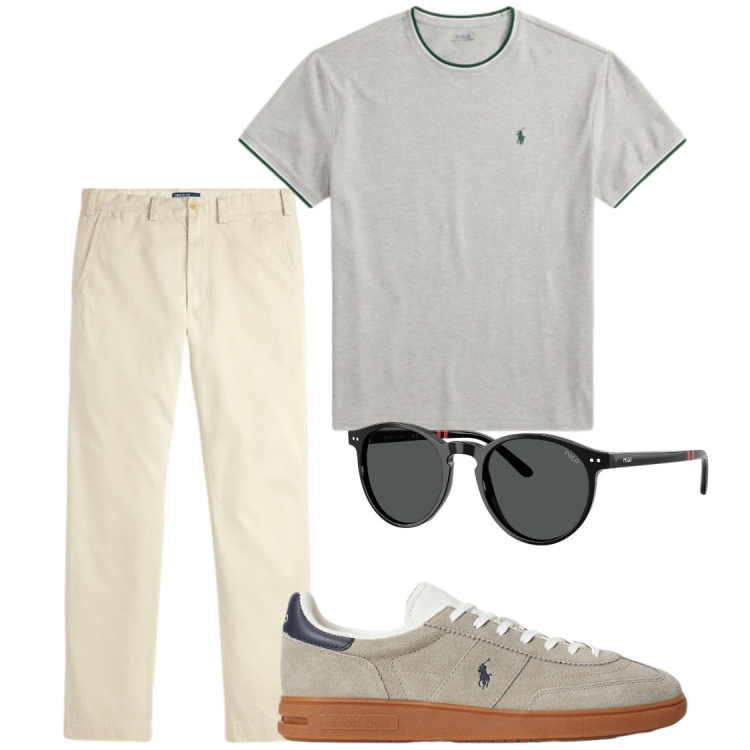 Outfit uomo - T-shirt che stanno bene su tutto. Stile Trendy per Serata speciale. Abbinamento con occhiali da sole, sneakers, t-shirt, pantaloni.