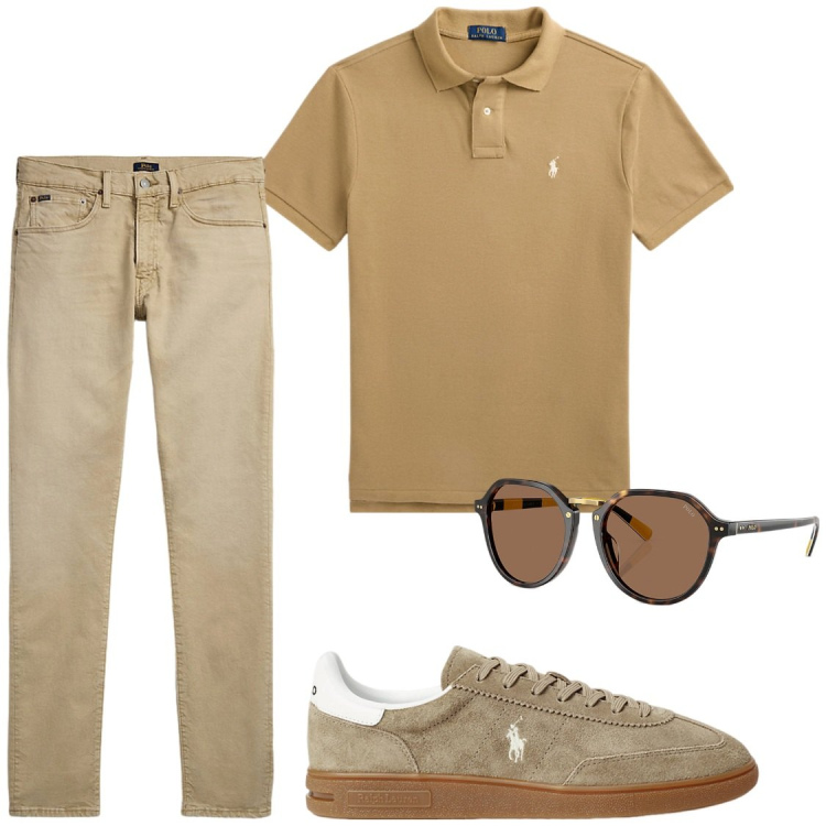 Outfit uomo - Total look #2449425. Stile Trendy per Ufficio. Abbinamento con polo, sneakers, jeans, occhiali da sole.