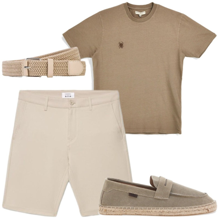 Outfit uomo - Passeggiate sul lungomare. Stile Trendy per Serata speciale. Abbinamento con cinture, shorts, espadrillas, t-shirt.