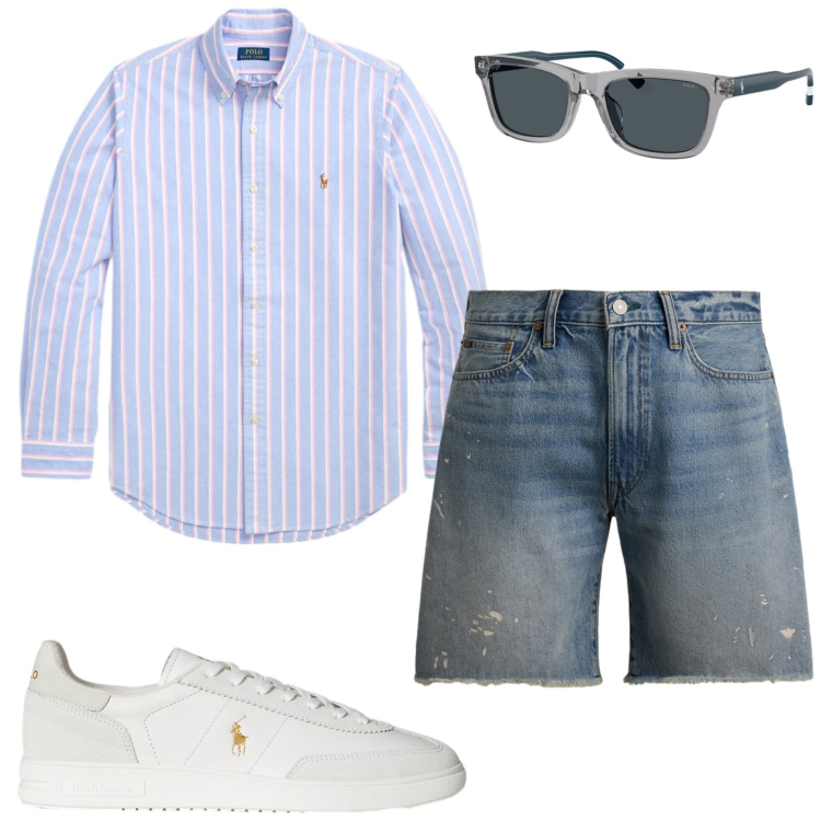 Outfit uomo - Aperitivo vista mare. Stile Casual per Serata speciale. Abbinamento con sneakers, occhiali da sole, shorts, camicie.