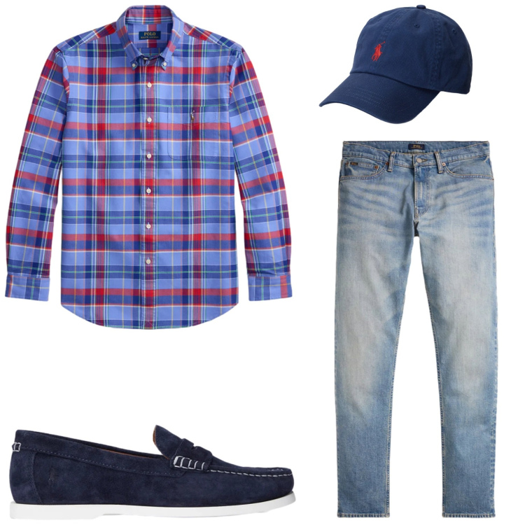 Outfit uomo - Casual style. Stile Casual per Tutti i giorni. Abbinamento con jeans, cappelli con visiera, scarpe stringate, camicie.