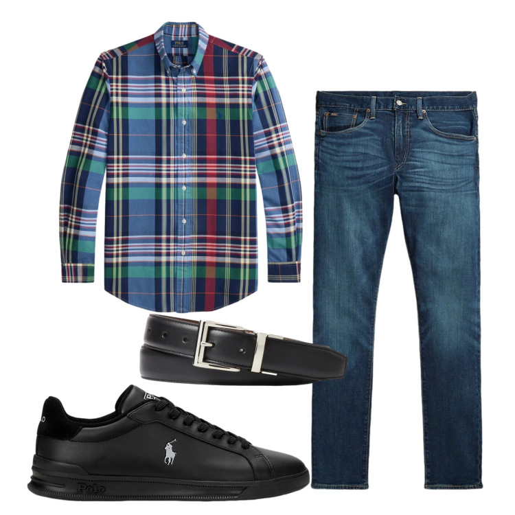 Outfit uomo - Total look #2449495. Stile Casual per Tutti i giorni. Abbinamento con sneakers, jeans, cinture, camicie.