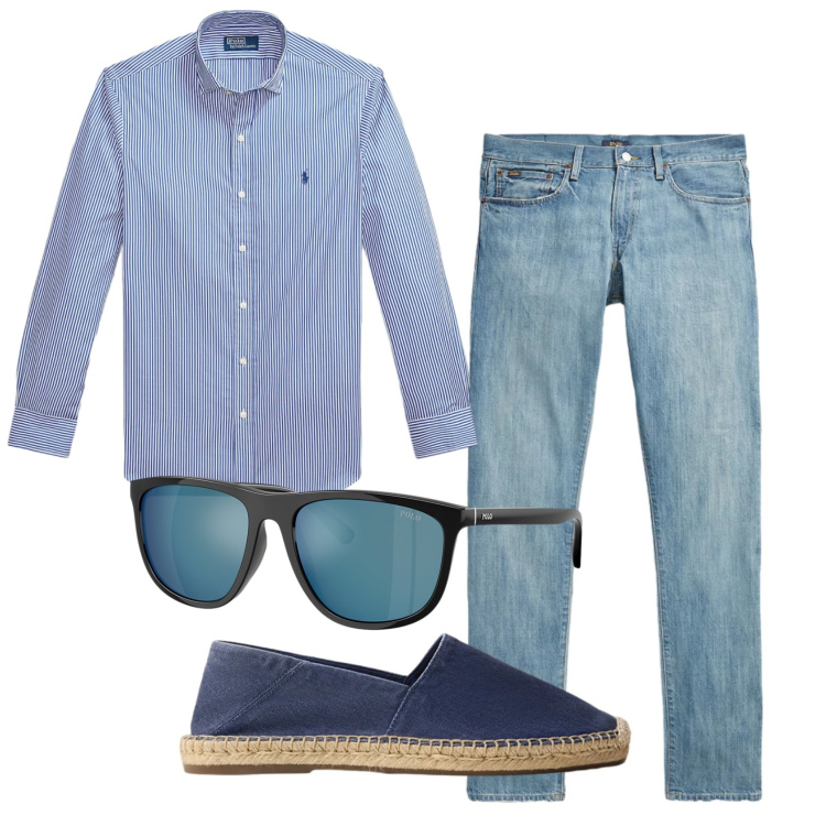 Outfit uomo - Total look #2449499. Stile Trendy per Serata speciale. Abbinamento con occhiali da sole, jeans, espadrillas, camicie.