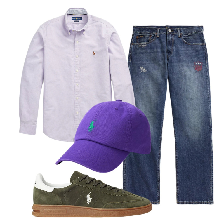 Outfit uomo - Total look #2449503. Stile Urban per Tutti i giorni. Abbinamento con sneakers, cappelli con visiera, jeans dritti, camicie.