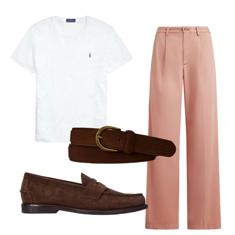 Outfit uomo - Total look #2449508. Stile Trendy per Ufficio. Abbinamento con cinture, t-shirt, scarpe stringate, pantaloni.