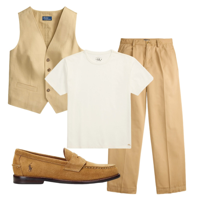 Outfit uomo - Total look #2449509. Stile Business/Elegante per Cerimonia. Abbinamento con t-shirt, scarpe stringate, pantaloni, gilet.