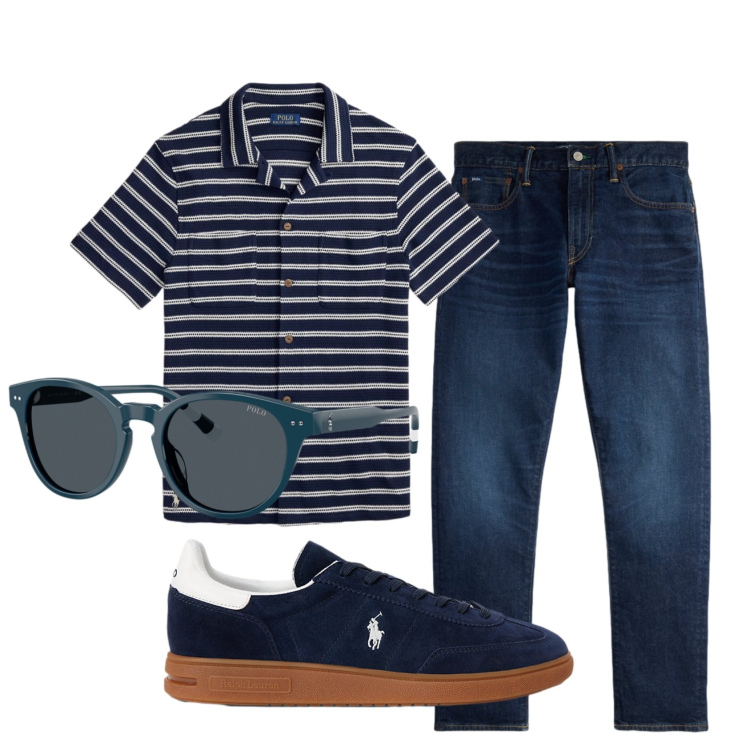 Outfit uomo - Total look #2449511. Stile Casual per Tutti i giorni. Abbinamento con occhiali da sole, sneakers, jeans, camicie.