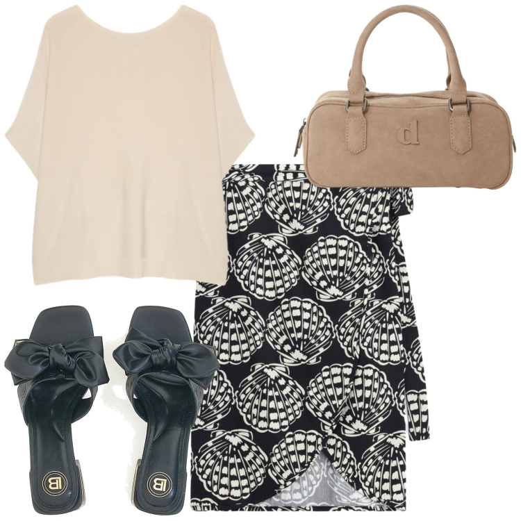 Outfit donna - Shell. Stile Bon Ton per Tutti i giorni. Abbinamento con gonne longuette, borse a mano, t-shirt, ciabatte.