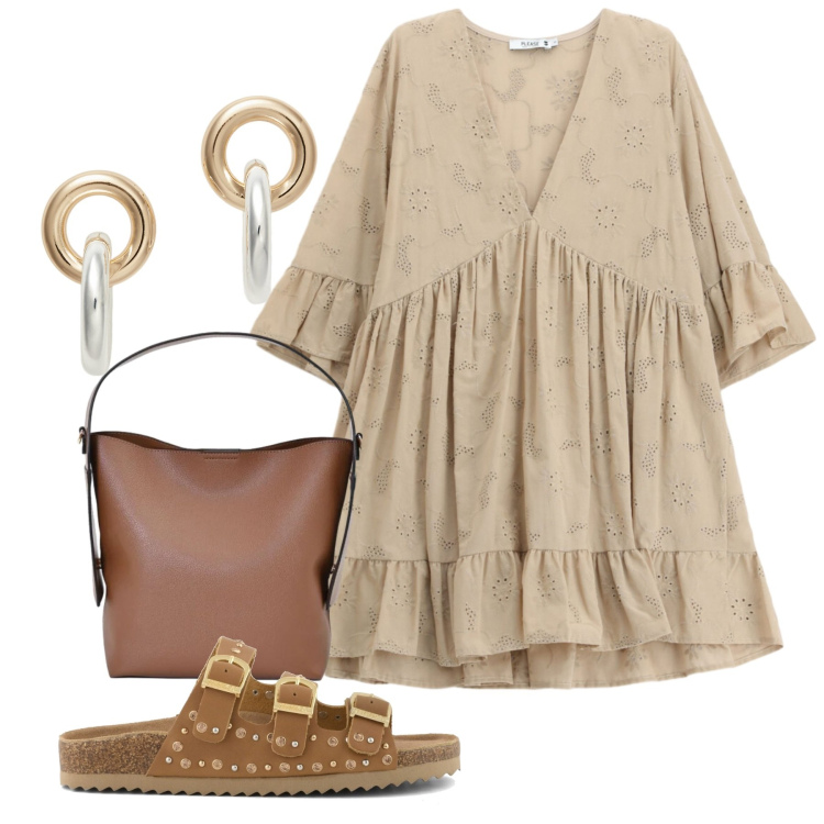 Outfit donna - Romantic mood. Stile Romantica per Tutti i giorni. Abbinamento con vestiti corti, borse a mano, orecchini, sandali.