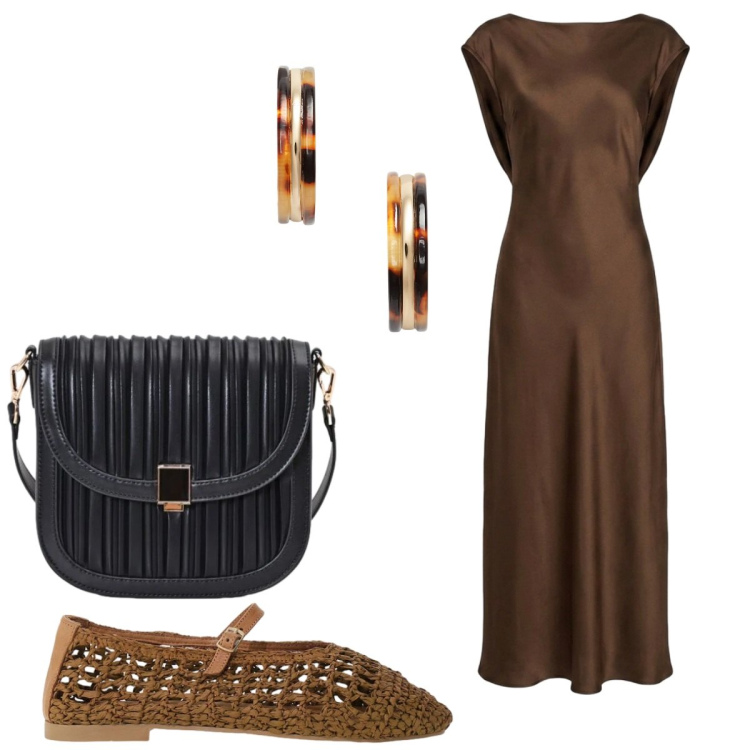 Outfit donna - Total look #2449526. Stile Glamour per Serata fuori. Abbinamento con ballerine, borse a tracolla, vestiti lunghi, orecchini.