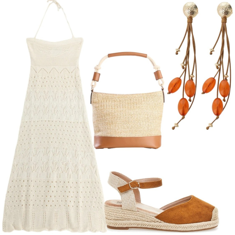 Outfit donna - Vacanze estate 2026. Stile Chic per Serata fuori. Abbinamento con borse a mano, vestiti midi/longuette, orecchini, zeppe.