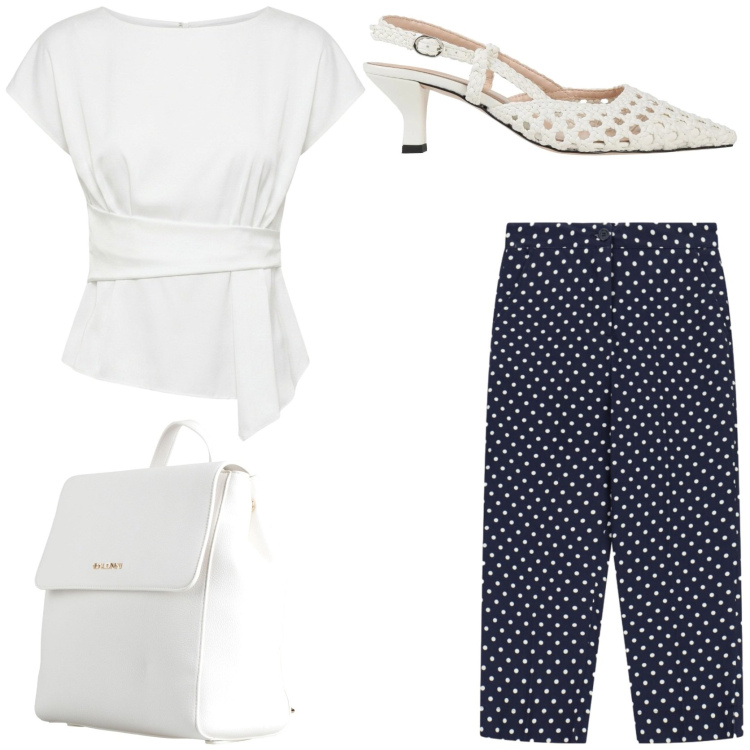 Outfit donna - I pantaloni capri conquistano l\' ufficio. Stile Chic per Ufficio. Abbinamento con zaini, décolleté, pantaloni capri, bluse.