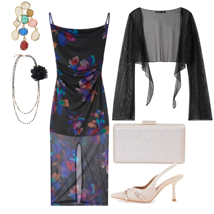 Outfit donna - Tulle di sera. Stile Romantica per Serata fuori. Abbinamento con vestiti lunghi, blazer, orecchini, clutch, collane, décolleté.