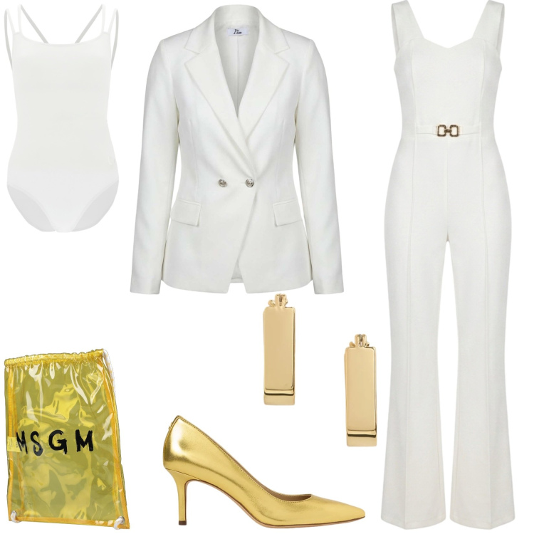 Outfit donna - Total look #2449609. Stile Glamour per Serata fuori. Abbinamento con zaini, blazer, tute, body, décolleté, orecchini.