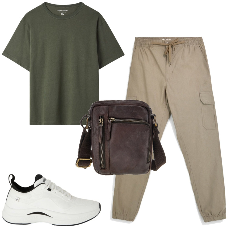 Outfit uomo - Total look #2449610. Stile Urban per Tutti i giorni. Abbinamento con t-shirt, sneakers, pantaloni cargo, borse sportive.