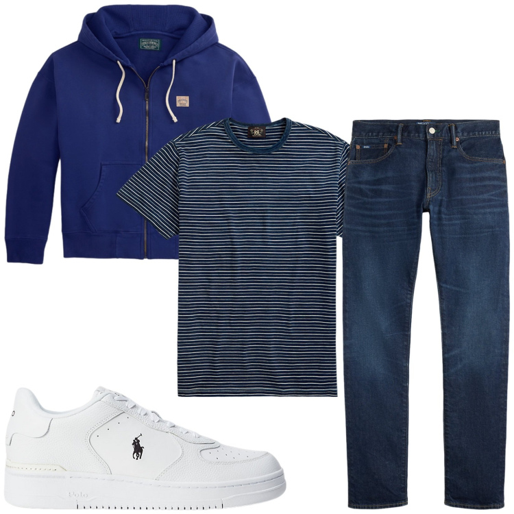 Outfit uomo - Total look #2449662. Stile Casual per Tutti i giorni. Abbinamento con t-shirt, sneakers, jeans, felpe con cappuccio.