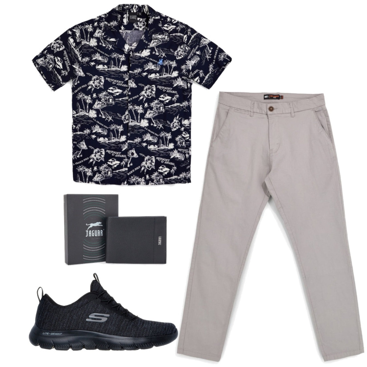 Outfit uomo - Total look #2449672. Stile Casual per Tutti i giorni. Abbinamento con portafogli, pantaloni, camicie a manica corta, sneakers.