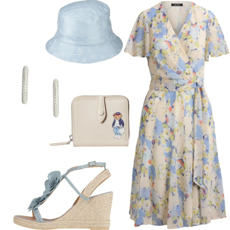 Outfit donna - L\'abito fresco ideale per l\'estate. Stile Romantica per Tutti i giorni. Abbinamento con espadrillas, cappelli, vestiti midi/longuette, orecchini, portafogli.