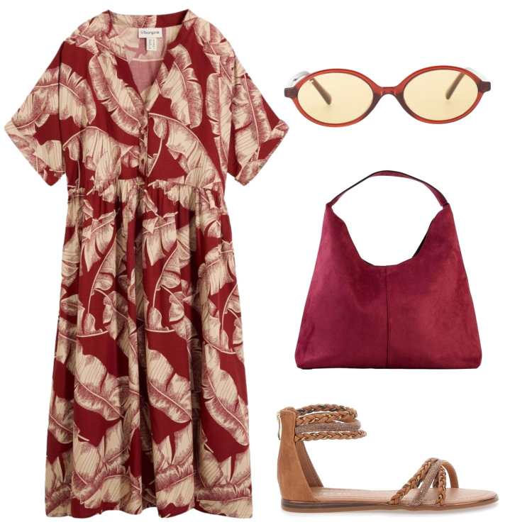 Outfit donna - Caftano in città. Stile Minimal per Tutti i giorni. Abbinamento con caftani, borse a spalla, occhiali da sole, sandali.