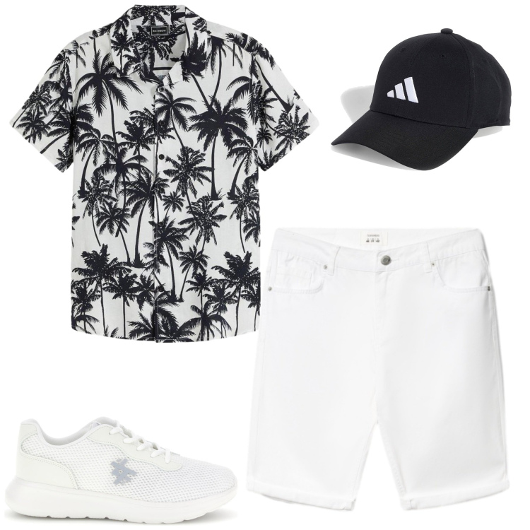 Outfit uomo - Total look #2449714. Stile Casual per Tutti i giorni. Abbinamento con camicie a manica corta, bermuda, cappelli con visiera, sneakers.