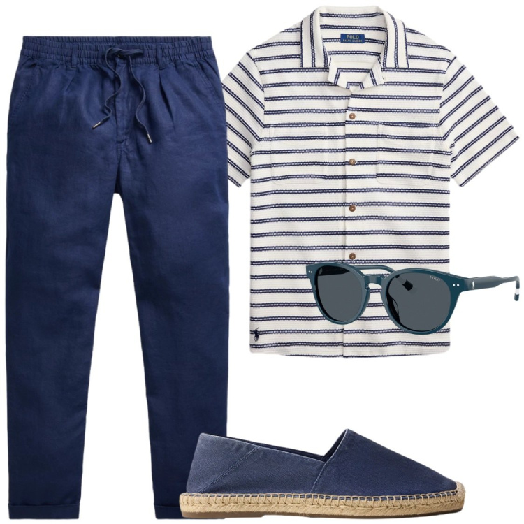Outfit uomo - Total look #2449725. Stile Trendy per Serata speciale. Abbinamento con occhiali da sole, espadrillas, camicie, pantaloni.