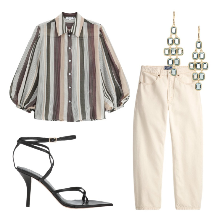 Outfit donna - Agosto. Stile Trendy per Serata fuori. Abbinamento con infradito, camicie, orecchini, jeans.