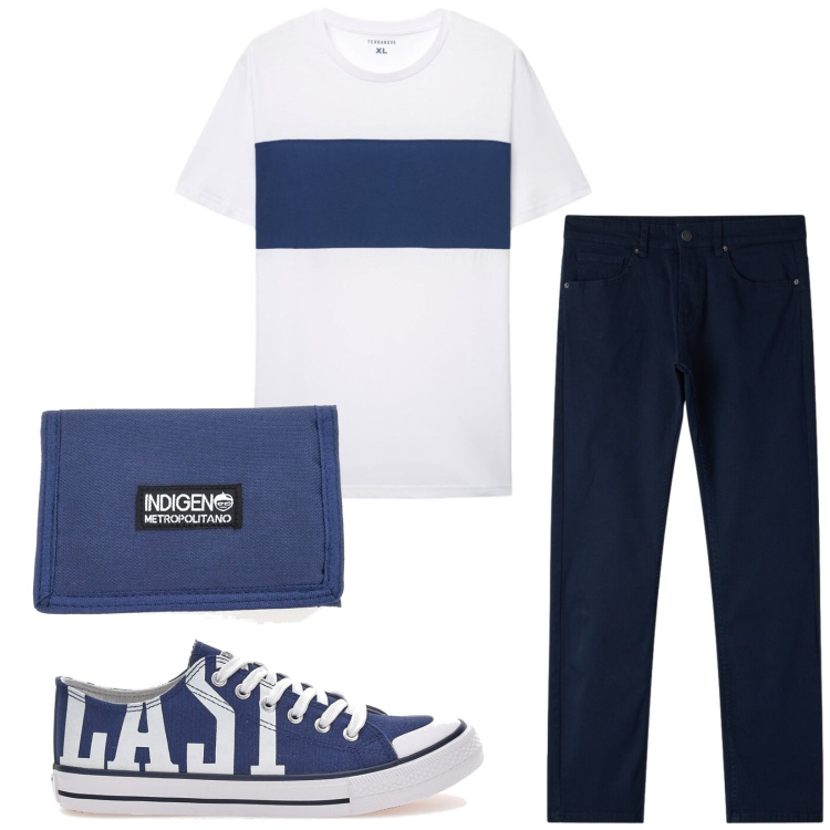 Outfit uomo - T-shirt must have. Stile Urban per Tutti i giorni. Abbinamento con t-shirt, pantaloni, portafogli, sneakers.