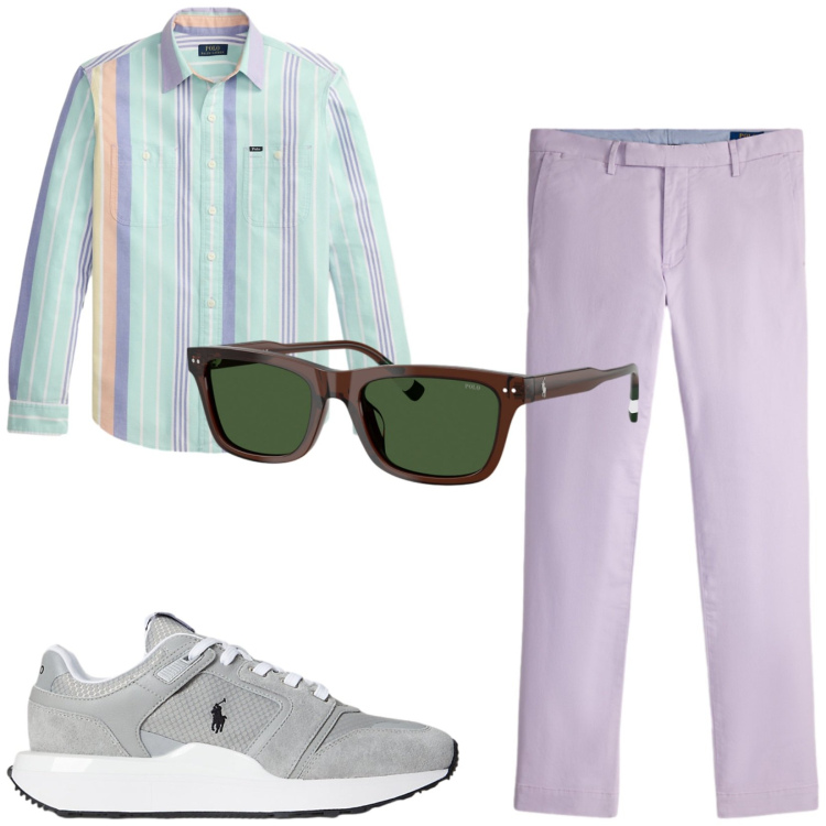 Outfit uomo - Total look #2449776. Stile Trendy per Ufficio. Abbinamento con occhiali da sole, pantaloni, sneakers, camicie.