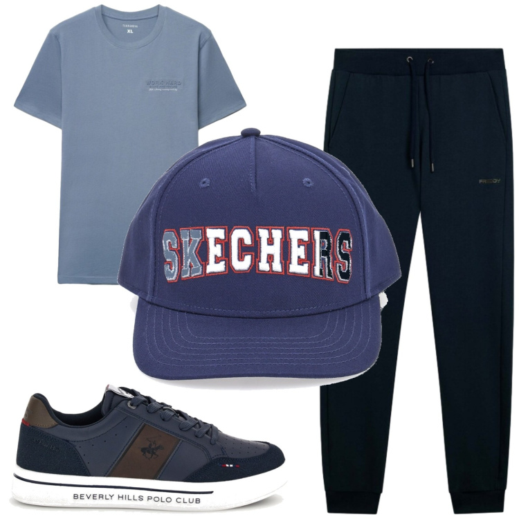 Outfit uomo - Total look #2449777. Stile Casual per Sport. Abbinamento con t-shirt, pantaloni, cappelli, sneakers.