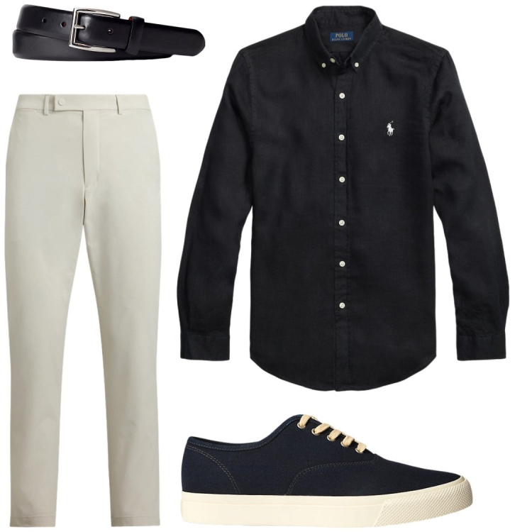 Outfit uomo - Black lino. Stile Trendy per Serata speciale. Abbinamento con sneakers, cinture, pantaloni, camicie.