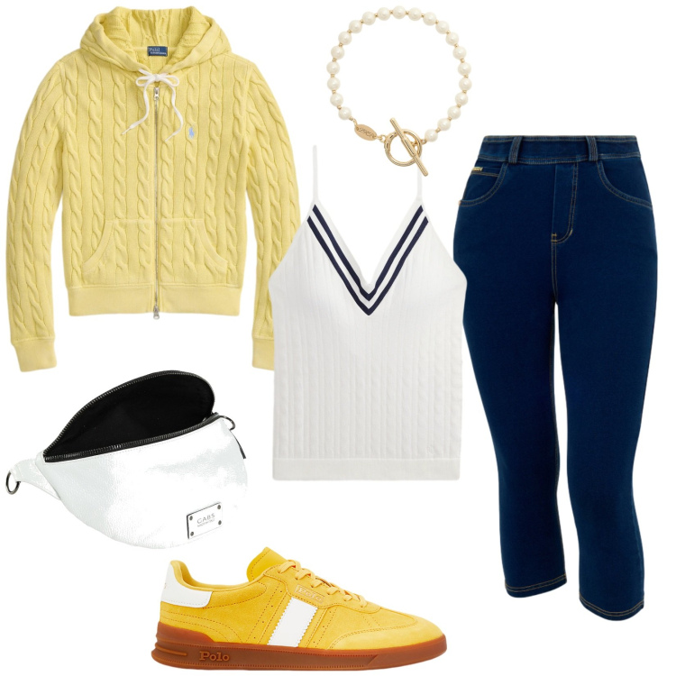 Outfit donna - Total look #2449793. Stile Vintage retrò per Tutti i giorni. Abbinamento con marsupi, jeans skinny, sneakers, braccialetti, canottiere, felpe con cappuccio.