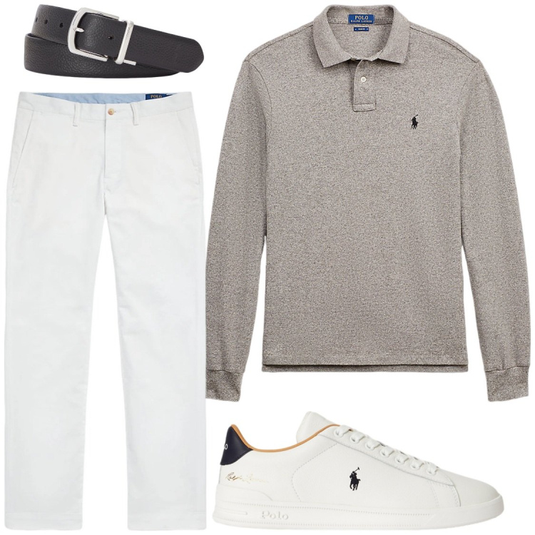 Outfit uomo - Total look #2449796. Stile Casual per Serata speciale. Abbinamento con polo, pantaloni, cinture, sneakers.