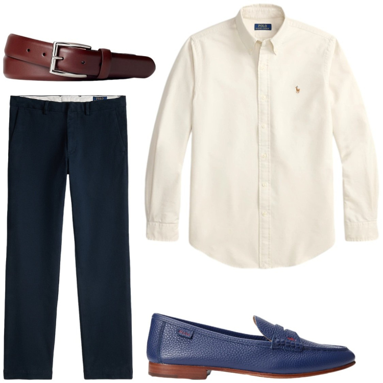 Outfit uomo - Eleganza. Stile Business/Elegante per Serata speciale. Abbinamento con cinture, pantaloni chino, scarpe stringate, camicie.