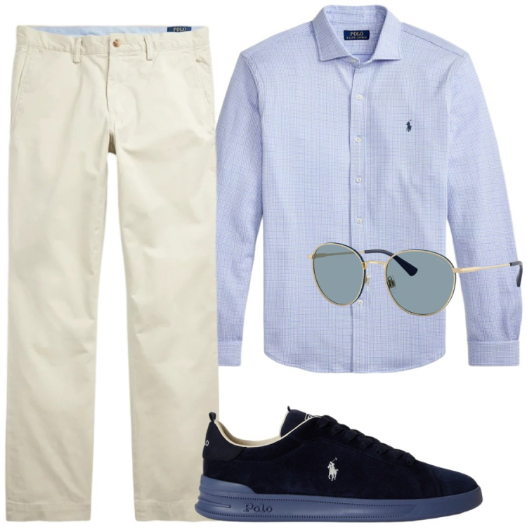 Outfit uomo - Total look #2449804. Stile Trendy per Ufficio. Abbinamento con occhiali da sole, pantaloni, sneakers, camicie.