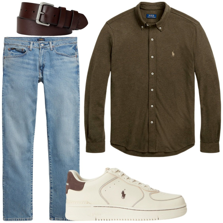 Outfit uomo - Total look #2449807. Stile Trendy per Serata speciale. Abbinamento con camicie, cinture, jeans, sneakers.