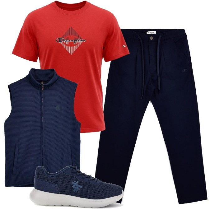Outfit uomo - Lifestyle. Stile Casual per Tutti i giorni. Abbinamento con pantaloni, gilet, t-shirt, sneakers.