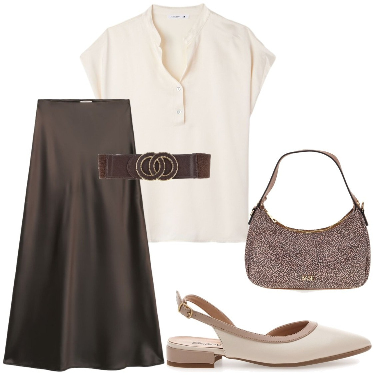 Outfit donna - Ufficio o uscita. Stile Chic per Ufficio. Abbinamento con canottiere, gonne lunghe, ballerine, cinture, borse a tracolla.