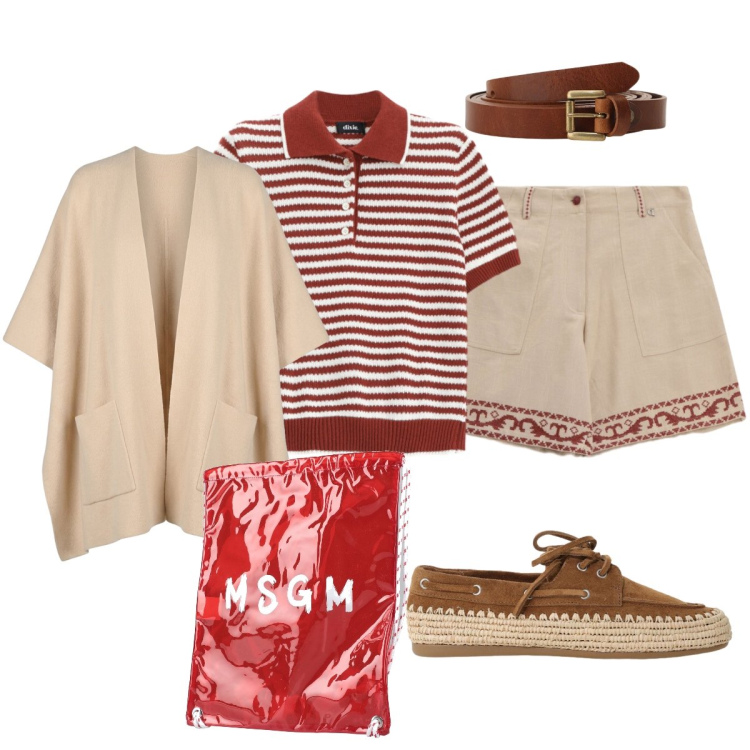 Outfit donna - Giornata piacevole all’aperto con amici. Stile Casual chic per Tutti i giorni. Abbinamento con zaini, cinture, shorts, scarpe stringate, maglieria, cappe.
