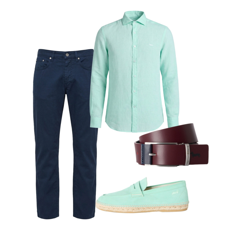 Outfit uomo - Menta fresca. Stile Casual per Tutti i giorni. Abbinamento con pantaloni, espadrillas, camicie, cinture.